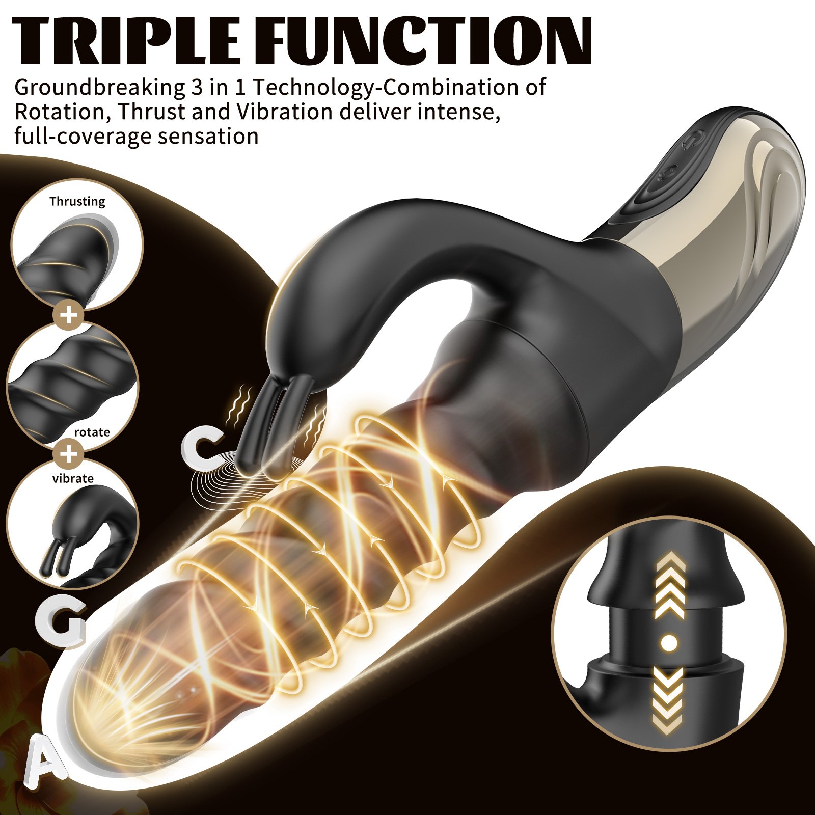 Tornado G Spot Rabbit Vibrator Black, Combination of 360° Swirl+Up-Down Thrust| 5 Two-Way Tornado Swirling Modes|A Storm of Satisfaction for G Spot That Put Basic Vibes to Shame - Image 4
