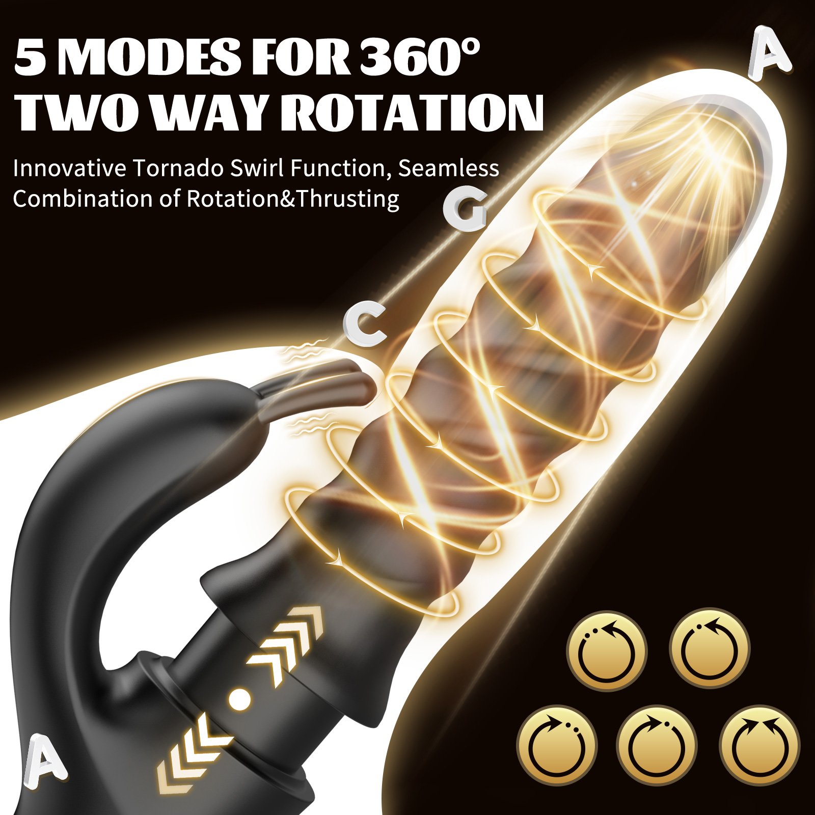 Tornado G Spot Rabbit Vibrator Black, Combination of 360° Swirl+Up-Down Thrust| 5 Two-Way Tornado Swirling Modes|A Storm of Satisfaction for G Spot That Put Basic Vibes to Shame - Image 5
